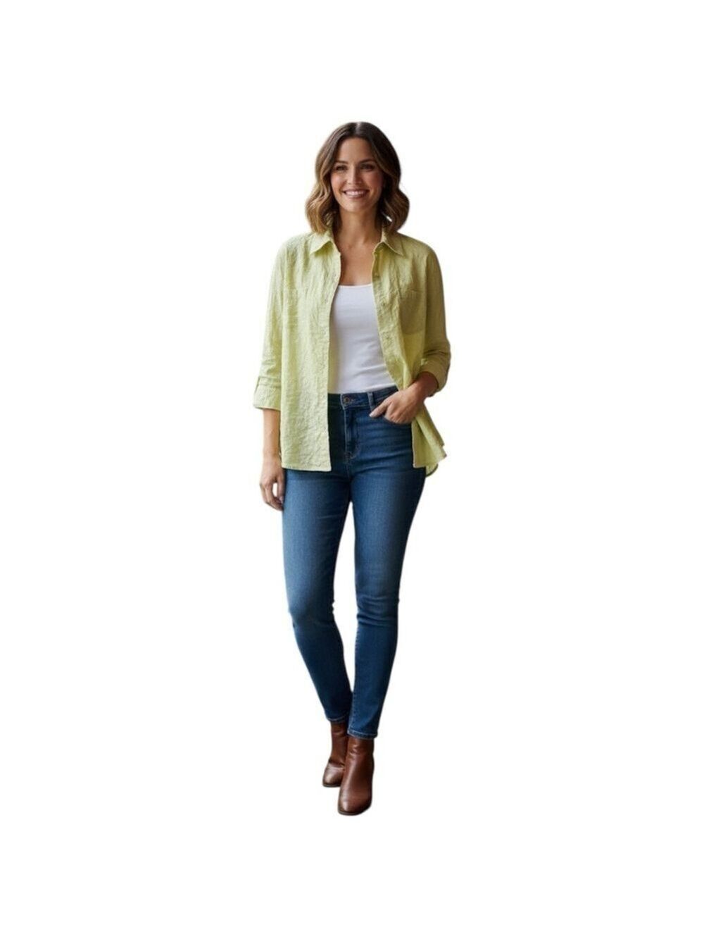 Talbots Size L Green 3/4 Sleeve Collared Button Up Blouse